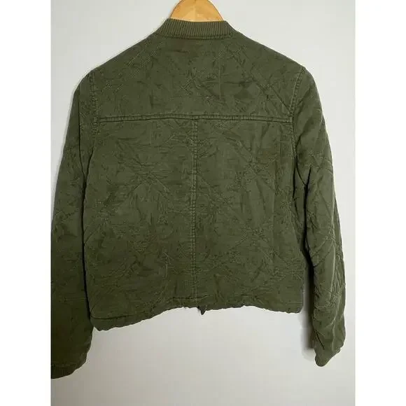 Anthropologie Quilted Bomber Jacket  size XS olive green worn on TV - Picture 7 of 11